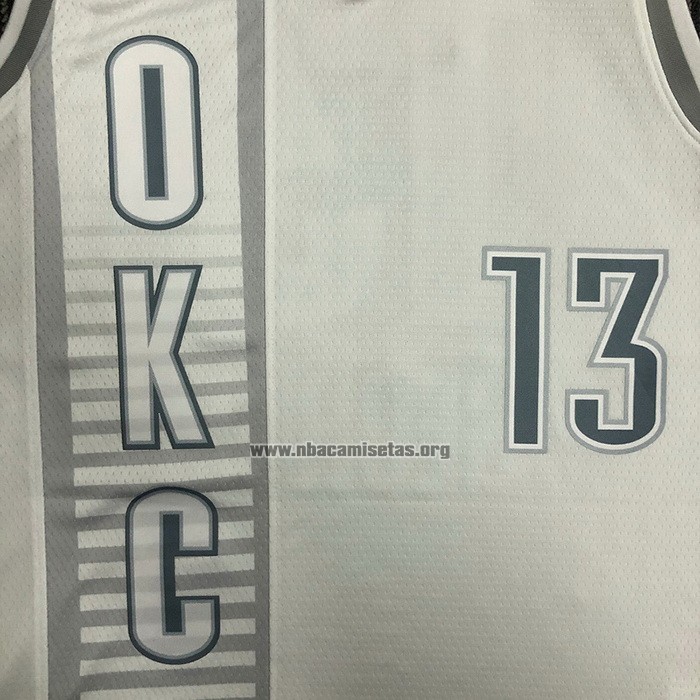 Camiseta Oklahoma City Thunder Paul George NO 13 Ciudad 2021-22 Blanco